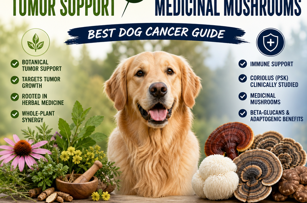 Illustration of Botanical Tumor Support vs Immune / Coriolus / Medicinal Mushrooms: Best Dog Cancer Guide