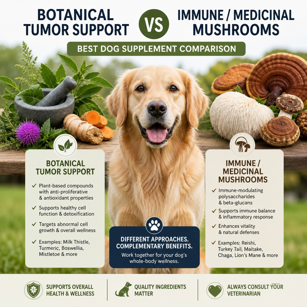 Botanical Tumor Support vs Immune / Medicinal Mushrooms: 7 Best Dog Supplement Comparison 1 botanical tumor support vs Immune / medicinal mushrooms illustration
