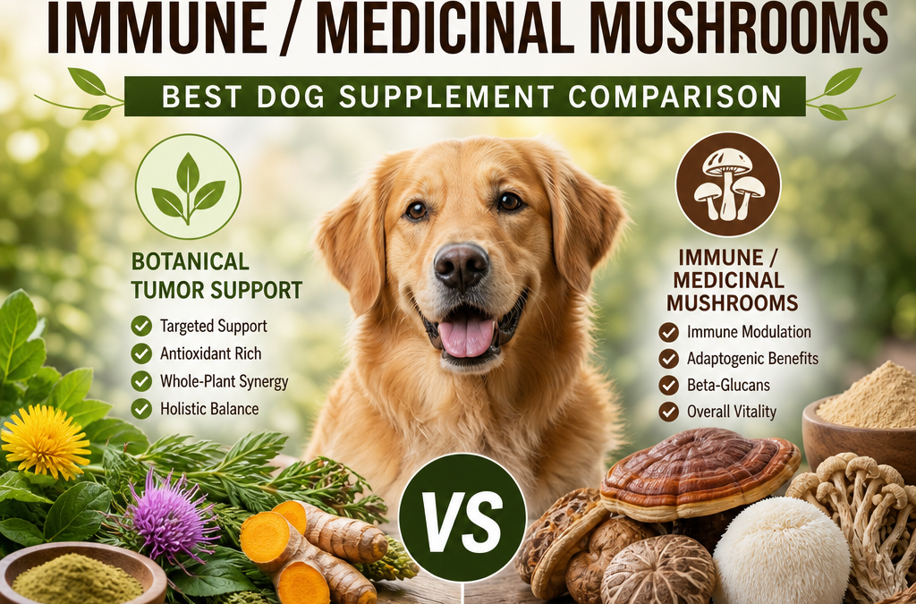 Illustration of Botanical Tumor Support vs Immune / Medicinal Mushrooms: Best Dog Supplement Comparison