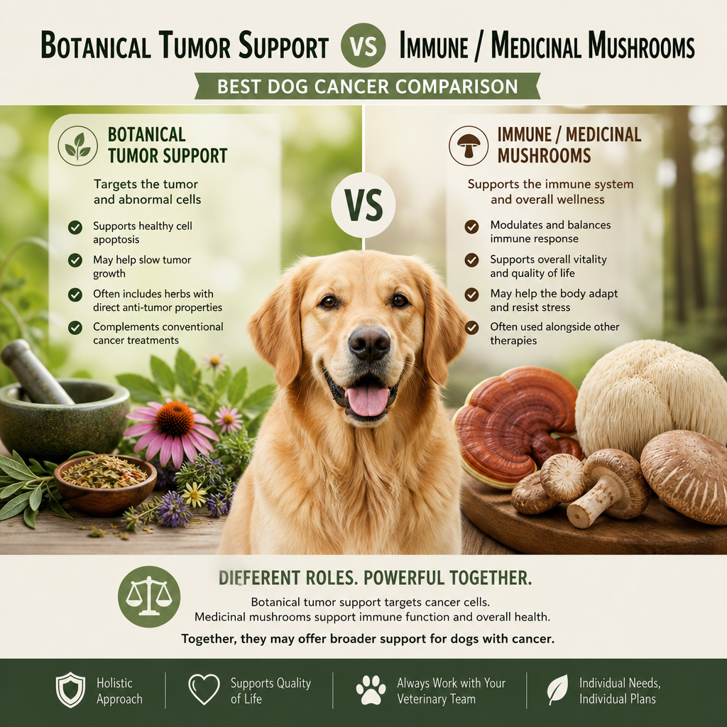 Botanical Tumor Support vs Immune / Medicinal Mushrooms: 5 Powerful Key Differences for Dog Owners 1 botanical tumor support vs Immune / medicinal mushrooms illustration