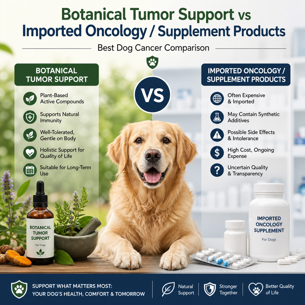 botanical tumor support vs Imported oncology / supplement products illustration