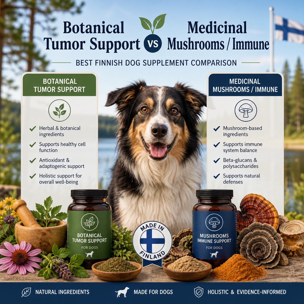 Botanical Tumor Support vs Medicinal Mushrooms / Immune: 7 Key Differences for Finnish Dog Owners 1 botanical tumor support vs Medicinal mushrooms / immune illustration
