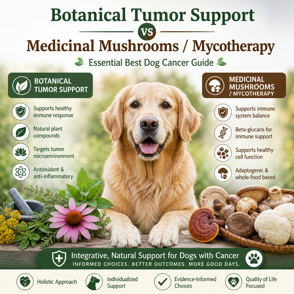 botanical tumor support vs Medicinal mushrooms / mycotherapy illustration