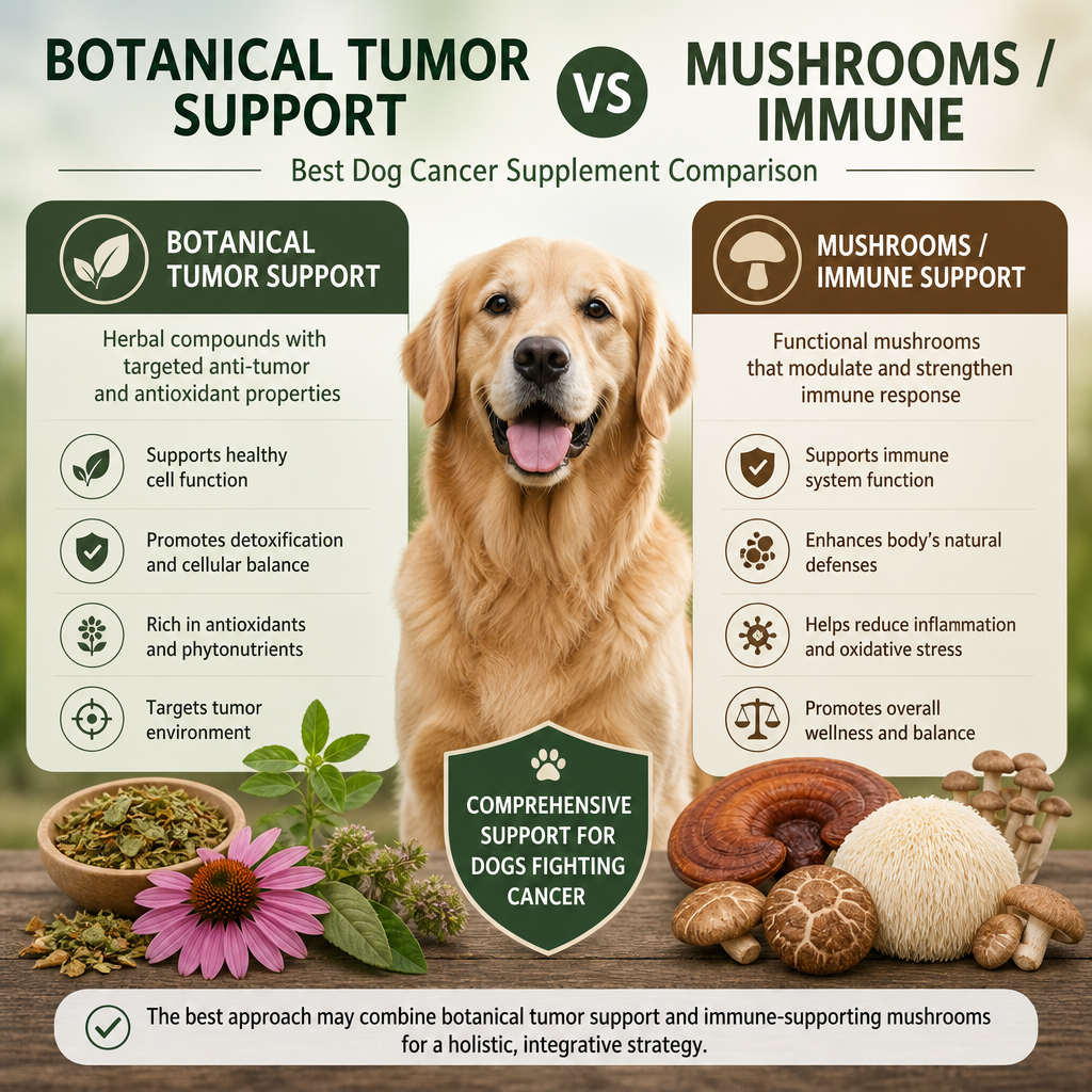 botanical tumor support vs Mushrooms / immune illustration