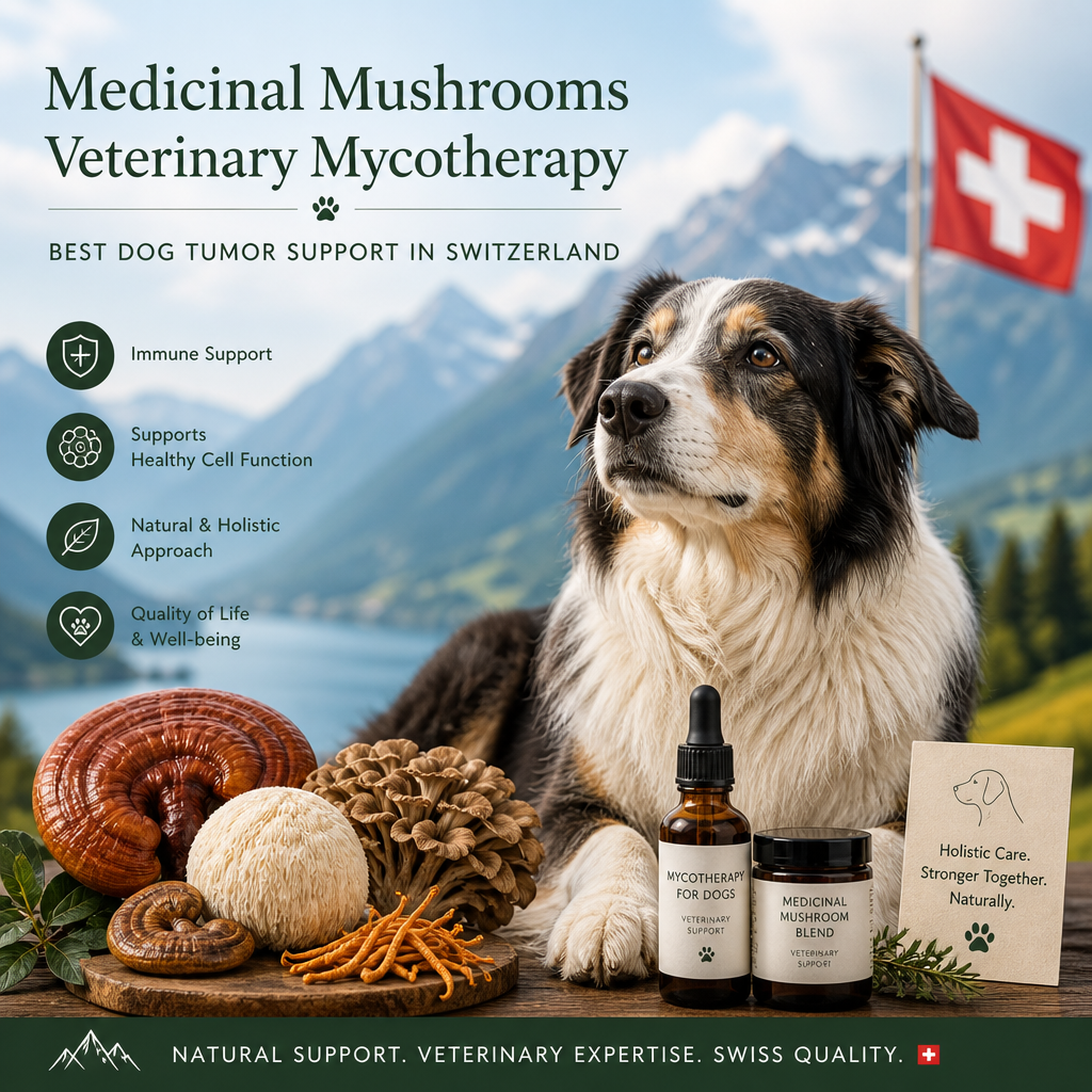 Champignons médicinaux / Mycothérapie vétérinaire pour chiens avec tumeurs en Suisse : 7 conseils de soutien intelligents 1 Illustration des champignons médicinaux / mycothérapie vétérinaire