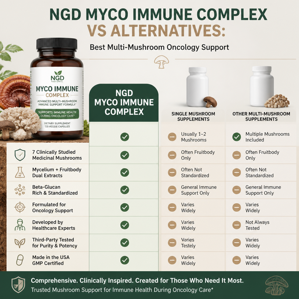 NGD Myco Immune Complex vs Alternatives: 7 Best Multi-Mushroom Oncology Support Options 3 NGD Myco Immune Complex vs alternatives illustration