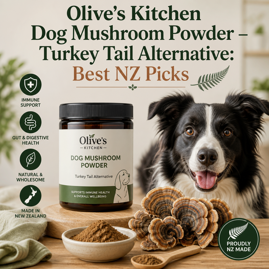 Olive's Kitchen Dog Mushroom Powder – Turkey Tail Alternative: 7 Best NZ Picks 1 Olive's Kitchen Dog Mushroom Powder – Turkey Tail alternative illustration
